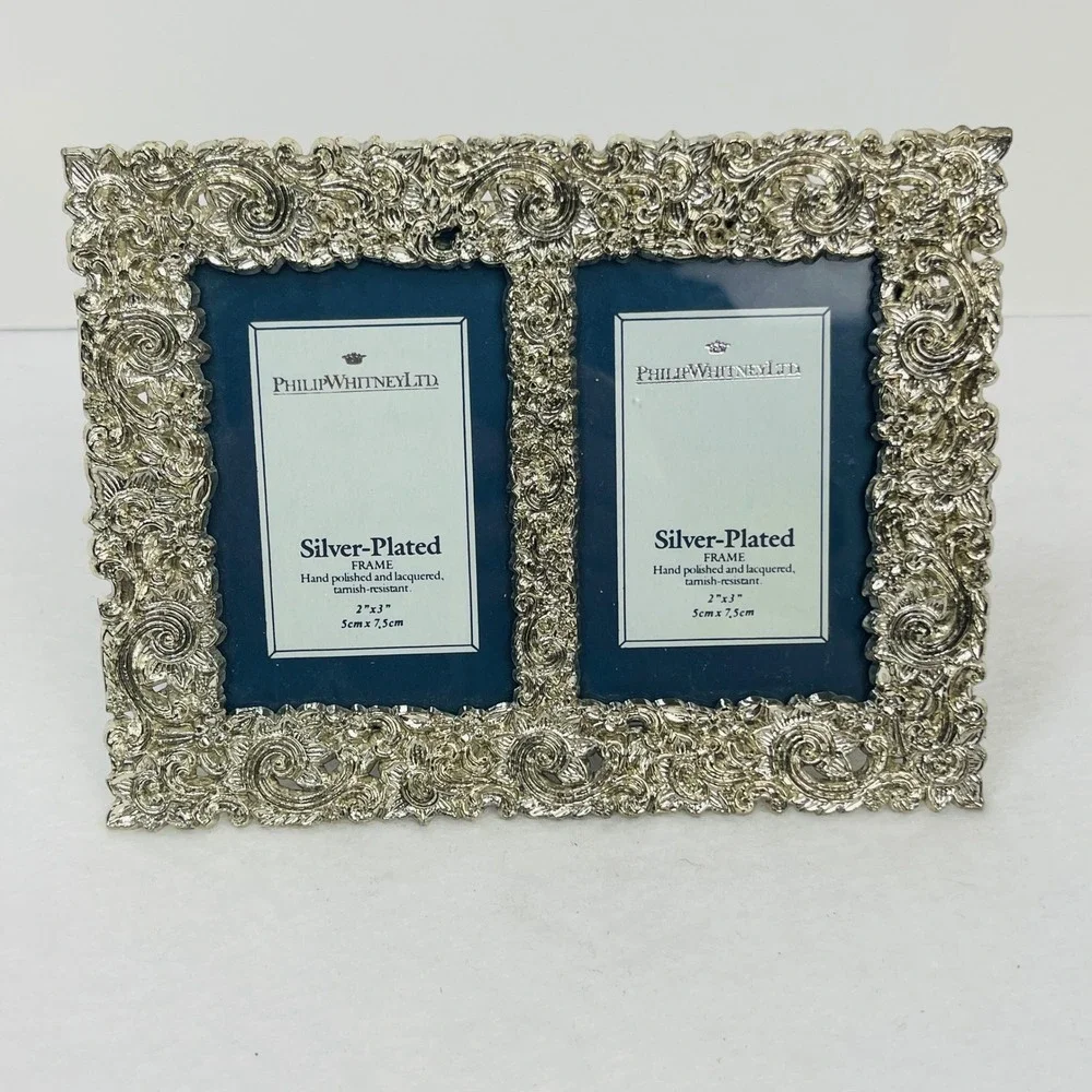 Philip Whitney Ltd Silver Plated Ornate Double Picture Frame 2x3 Victorian Style